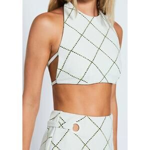 NWT DEVON WINDSOR GIA TOP Cream Check Size M Halter Summer Strappy Tank Crop